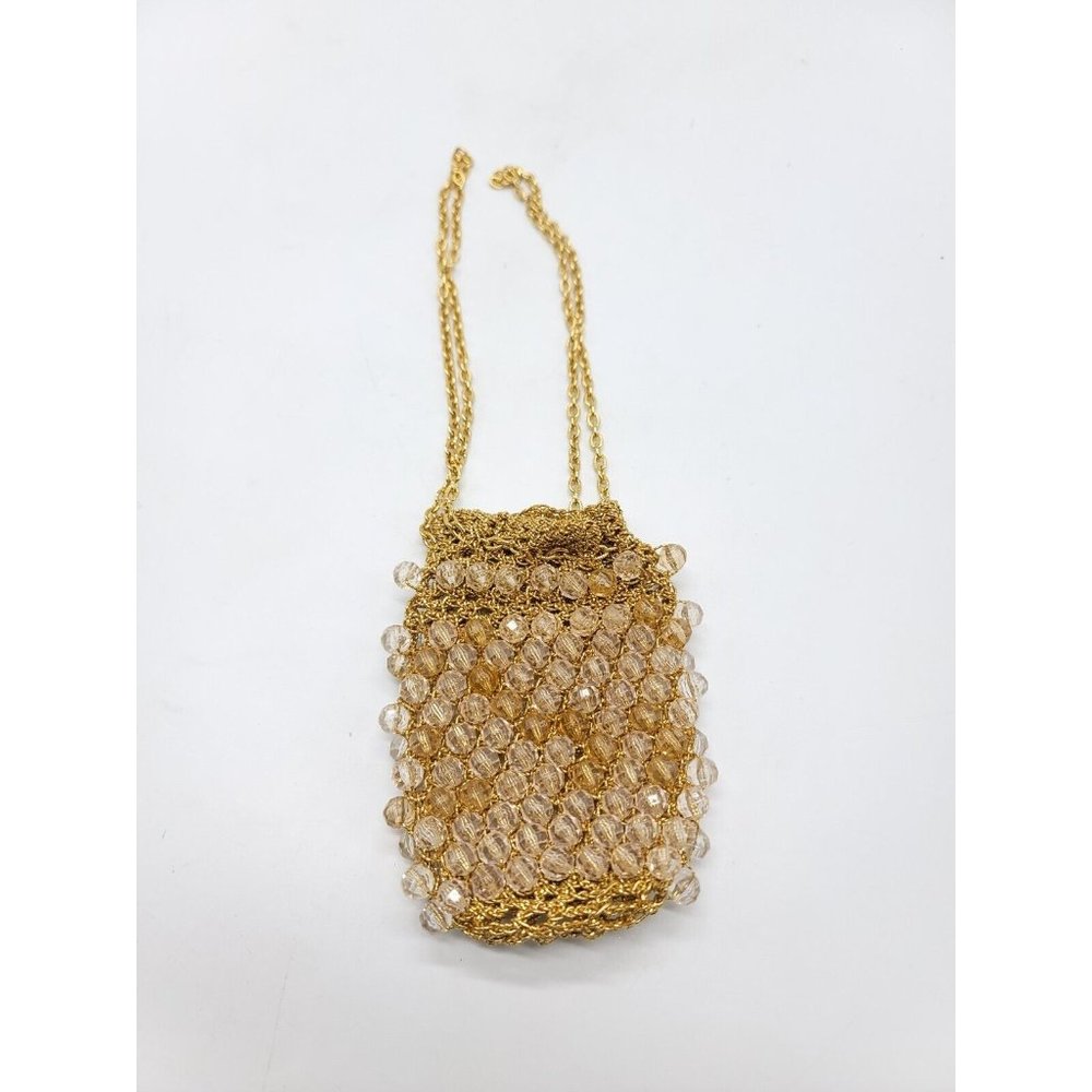 Clear Acrylic Crystal Bead Beaded Gold Tone Satchel Vintage Purse
